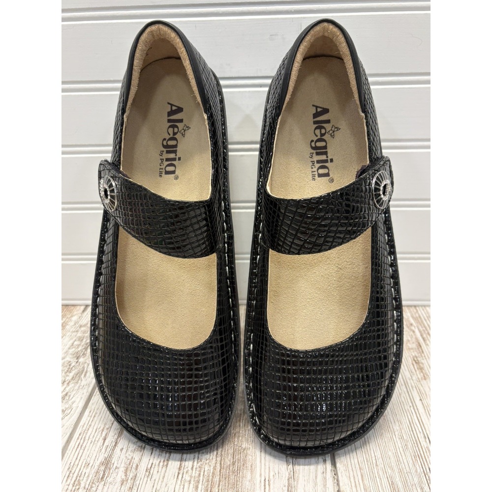 Alegria Paloma Patent Leather Black Comfort Mary Jane Shoe Sz EU 39 US Sz 9 - Picture 2 of 11